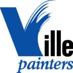 A blue and black logo for a painting company.