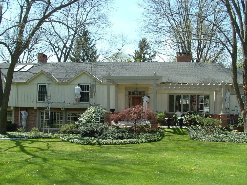 Ville Painters crew working on the exterior of a Lancaster County home